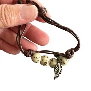 Boho Neutral Speckled Beaded Brown Corded Adjustable Bracelet